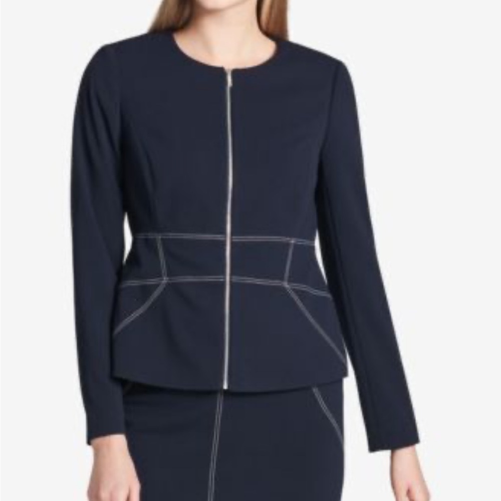 Calvin Klein | Navy Blue Zip-Up white stitch Blazer